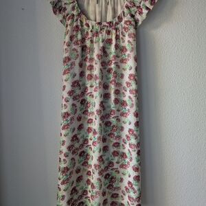 Floral Print Ruffle Sleeve Midi Dress - Pink & Green